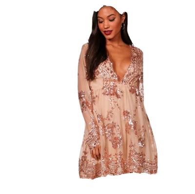 Boohoo gold sequin dress size 10 | eBay