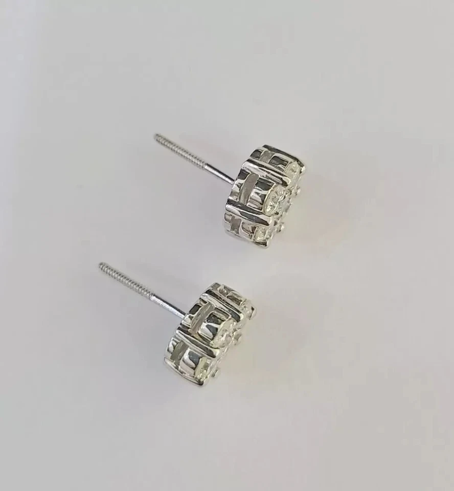 Pendiente de oro blanco de 14k solitario real diamantes atornillados mujeres hombres Foto 2 de 4