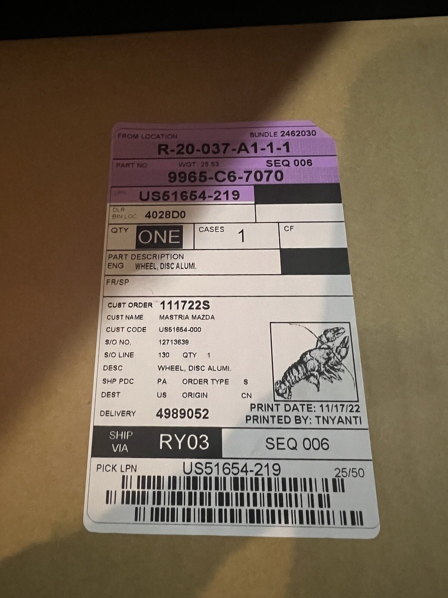 Wheel, Alloy - Mazda (9965-C6-7070) OEM Mazda Wheel, Alloy 2019