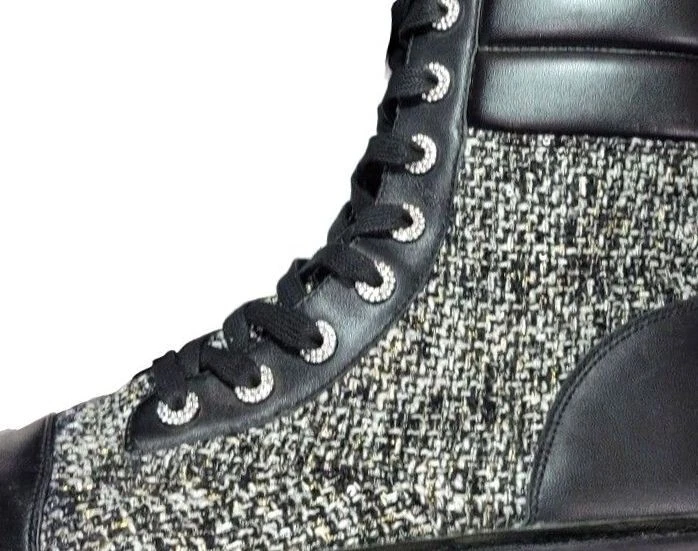 NUEVA Bota Gruesa Kurt Geiger London Mujer EU 37 Tweed Negra Shore Con Cordones Cremallera Foto 2 de 4