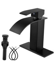 Bathroom Sink Faucet Waterfall Spout Single Handle 1 Hole Deck Matte Black