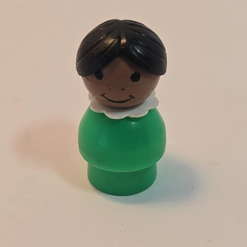 Vintage Fisher Price Little People African American Girl Black Hair Green Body