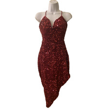 Sequin Velvet Dress Asymmetrical Y2K Dark Fairy Vamp Goth Glam Burgundy Medium