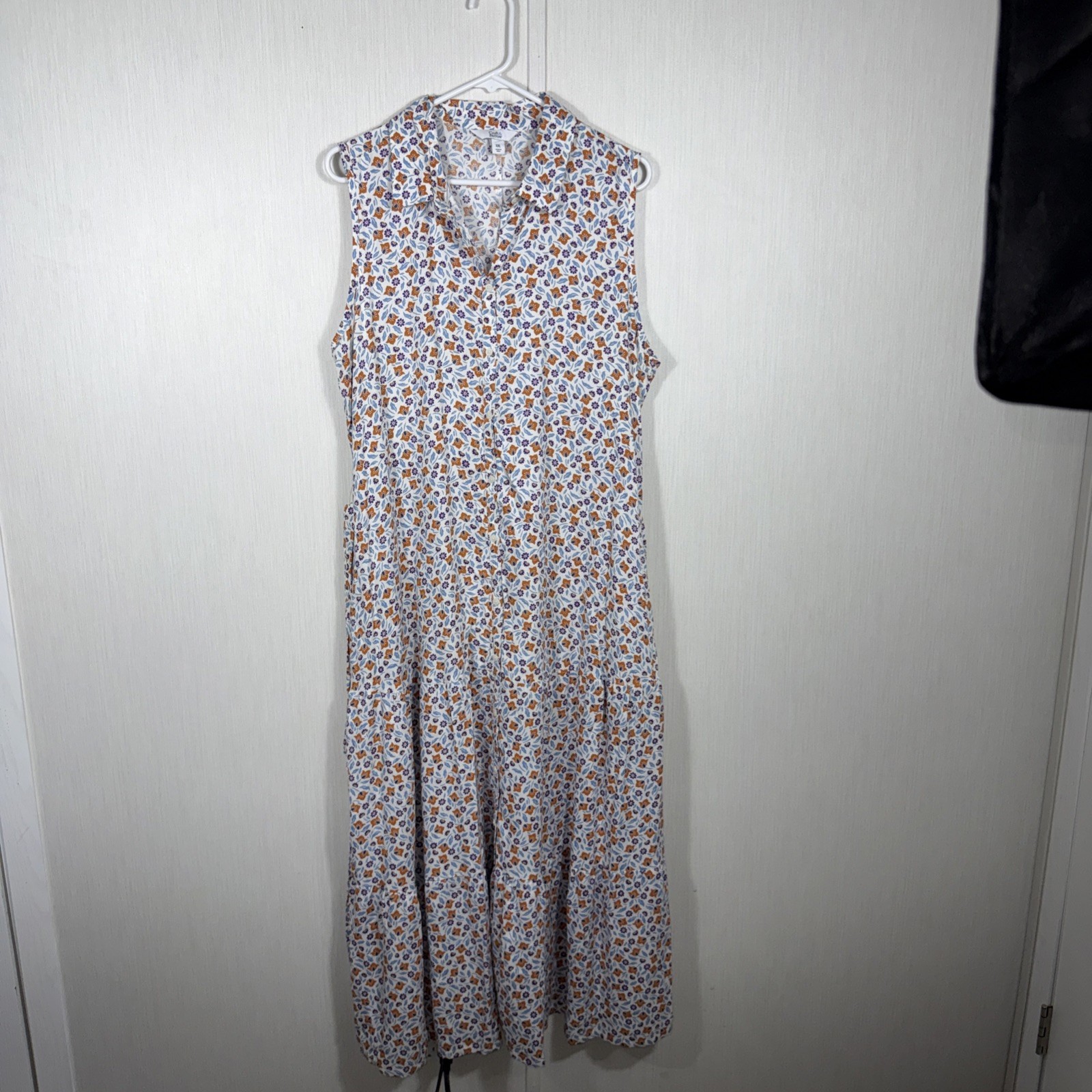 Croft & Barrow White Floral Maxi Shirt Dress Collared Button Front Belted XXL