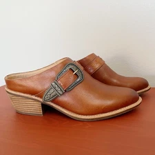 Sofft Adara Genuine Leather Block Heel Mule Buckle Bourbon Size 10 Western