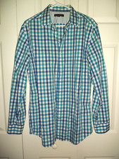 BANANA REPUBLIC Tailored Slim Fit Non Iron Cotton Blue Check Shirt  LARGE