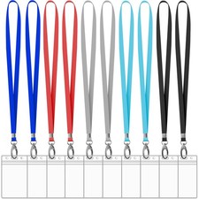 Vertical ID Card Name Tag Badge Holders with Lanyards Waterproof Thick Plastic
