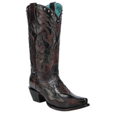 Corral Ladies Laser Embroidery  Studs Black  Wine Western Boots Z5424