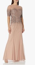Adrianna Papell Beaded Illusion Bodice Mesh Gown Gown Dress Sz 2 Rose
