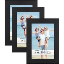 Icona Bay 4x6 Picture Frames Black, 3 Pack , Sturdy Wood Composite Photo Frames