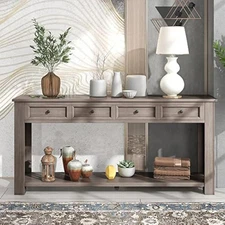 Farmhouse console table with 4 storage drawers for entryway, long hall