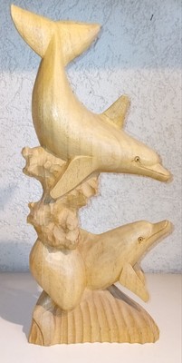 Delfinpaar, Linde, hell, lackiert, h=40cm