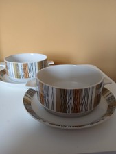 2 Midwinter Sienna Retro Soup Bowls And Saucers