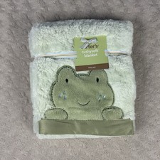 Carter's Light Green Frog Baby Blanket Cushysoft 2010 Stripes Lovey Silky Satin