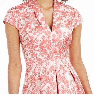 Vince Camuto Pink Silver Metallic Floral Brocade Fit Flare Dress