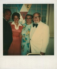 Old Vintage Photo COLOR POLAROID QUARTET MEN WOMEN IN ROOM INSTANT PHOTOGRAPH