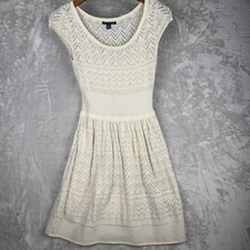 American Eagle Ivory Metallic Pointelle Knit Fit Flare Dress Small Chevron Boho