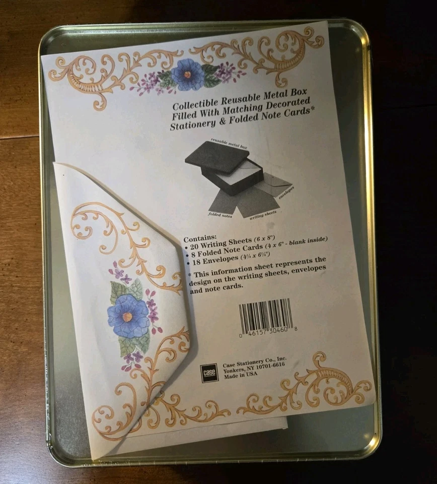 Estuche Papelería Floral Metal Lata Set - 20 Hojas de Escritura, Tarjetas y Sobres EE. UU. Foto 3 de 4