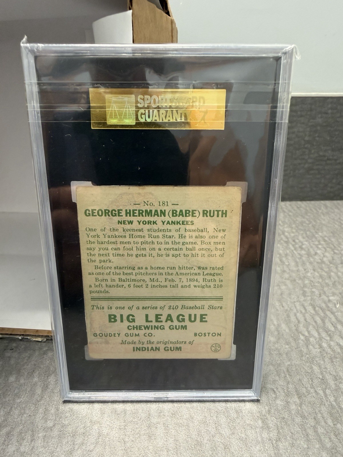 1933 Goudey Babe Ruth #181    SGC 40 VG 3 view 2
