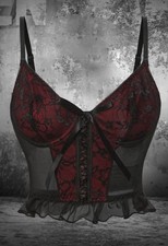 ROMWE Women s Black/Red Floral Laced Gothic Victorian Bustier/Corset/Crop Top S