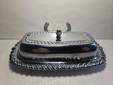Vintage 70s IRVINWARE Butter Dish Silver Plated 4x8 Inches