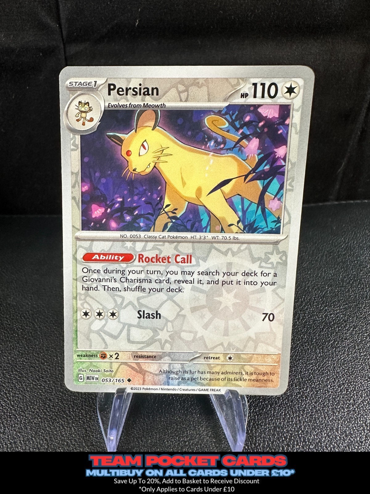 Persian 053/165, Pokemon 151, Reverse Holo, NM