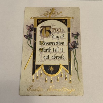 Easter Greetings Resurrection Day Purple Flowers VTG Postcard Tuck s