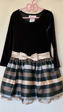 Bonnie Jean Girls Size 4/4T Black Velvet Long Sleeve Metallic Stripe Dress