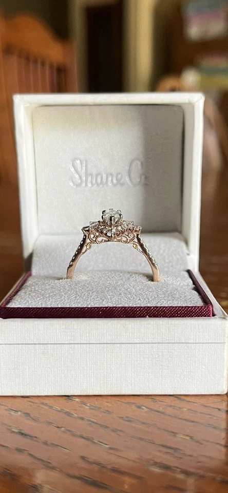 Engagement Ring In 14k Rose Gold With White Sapphire Center Stone & Diamonds - Image 2 of 2