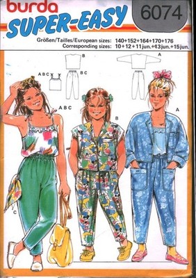 6074 UNCUT Burda Sewing Pattern Girls Crop Top Pants Shirt Casual Sew 10-15 1980