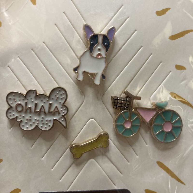 Lot of 4 Tiny Stories Enamel Lapel Pins Set Puppy Dog Bone Bicycle Bike Oh La La