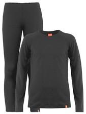 Wooly Kid's Thermal Underwear Set Soft Merino Wool Black Ages 2-10yo