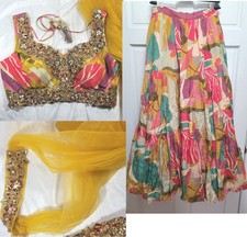 Women's India Silk Lehenga Choli w/ Can-Can Dupatta Scarf - Festive - L