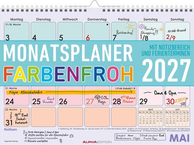 Monatsplaner 1M/1S Farbenfroh 2027 Neumann Verlage GmbH & Co KG Kalender 14 S.
