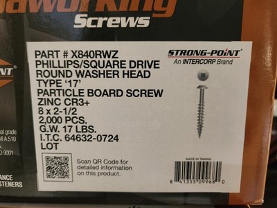 #8 x 2-1/2  Zinc Combo Round Washer Head Cabinet Mounting Type Screws (2000 Ct.)