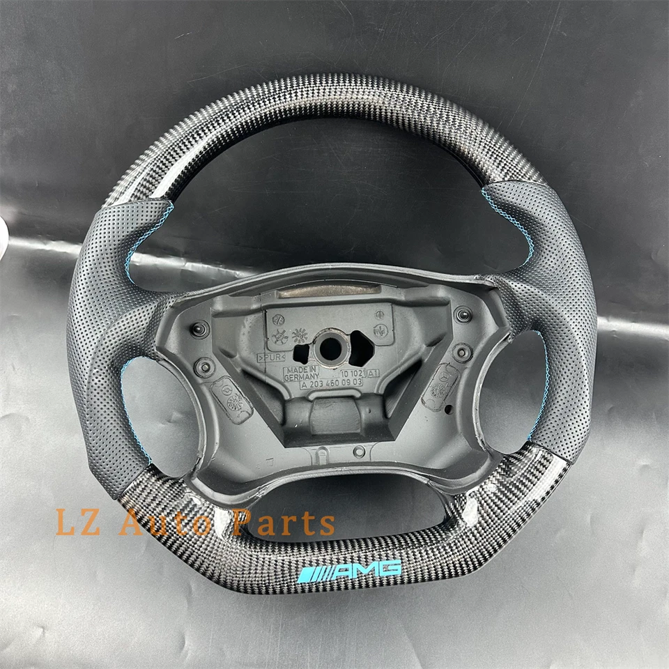 Black Carbon Fiber Leather Steering Wheel for 2002-2005 Mercedes-Benz C200 W203 - Image 3 of 4