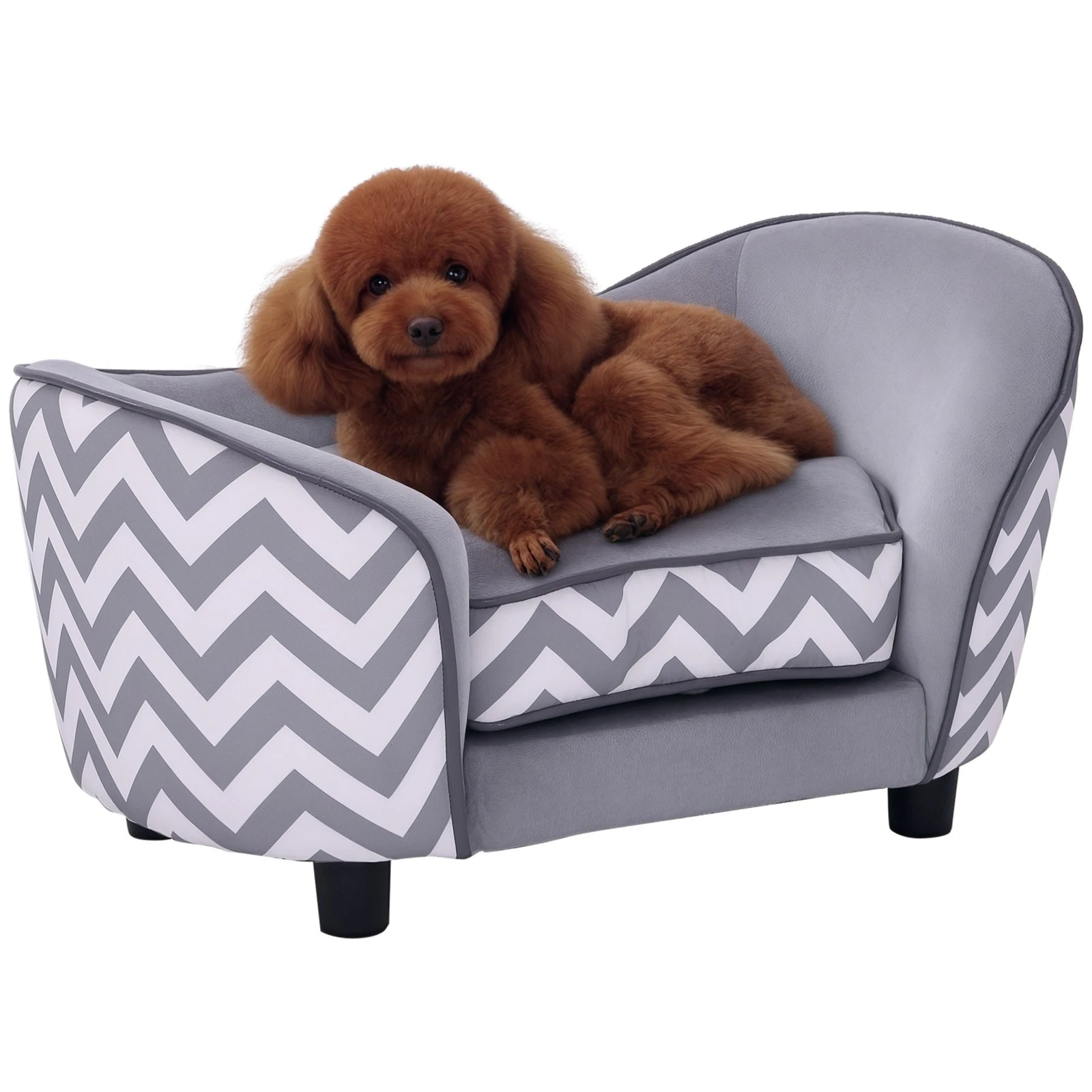 PawHut Dog Sofa Pet Couch for XS Dogs w/ Removable Sponge Padded Cushion - Grey