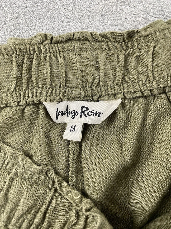 Pantalones de salón para mujer Indigo Rein M. Verde mezcla de lino tobillo cintura elástica C14 Foto 4 de 4