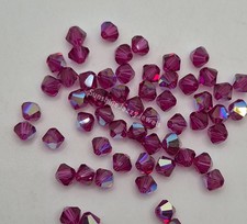 Swarovski Crystal Fuchsia AB Bicone Beads; 4mm 24pc or 6mm 12pc