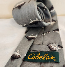 Vintage Cabelas Wide Shark Gray and Black Mens Tie 100% Silk Made in USA