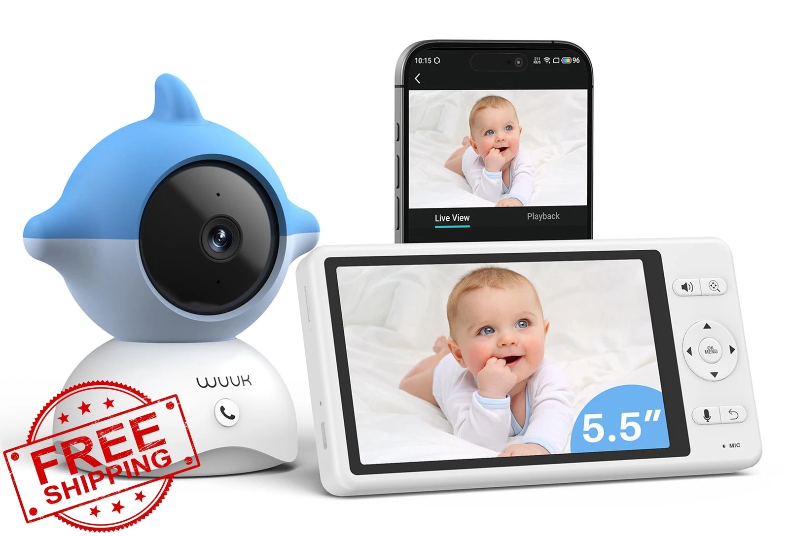 WUUK 2K Baby Monitor Whale Blue