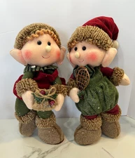 Plush Set of Boy/Girl Rustic Themed Free Standing Christmas Elves-Preowned- 15 “