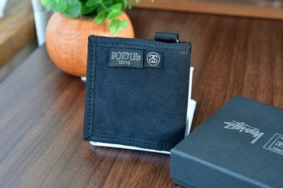 New STUSSY x PORTER Wallet Black Bi-fold With Box Yoshida Co Tokyo Japan Deadsto