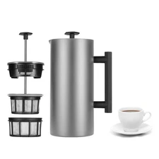P6 32 Ounces French Press Coffee Maker, Double Walled Stainless Steel Insulat...