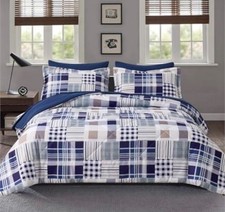 Comforter Set King Size Plaid Patchwork Comforter Bedding-7 Piece Bed in a Bag,
