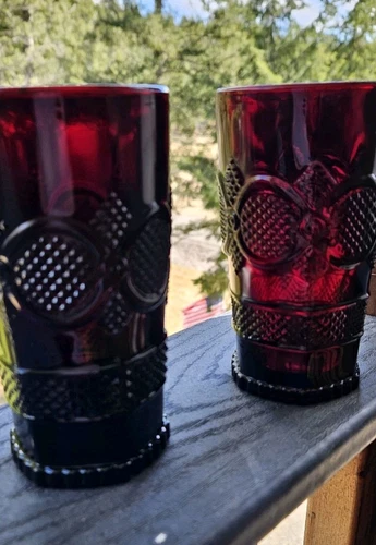 Vintage Avon Cape Cod Ruby Red Glass Iced Tea Tumblers Set of 2