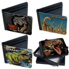 Personalised Dinosaur Wallet Bi Fold Card Holder Boys Custom Text Birthday Gift