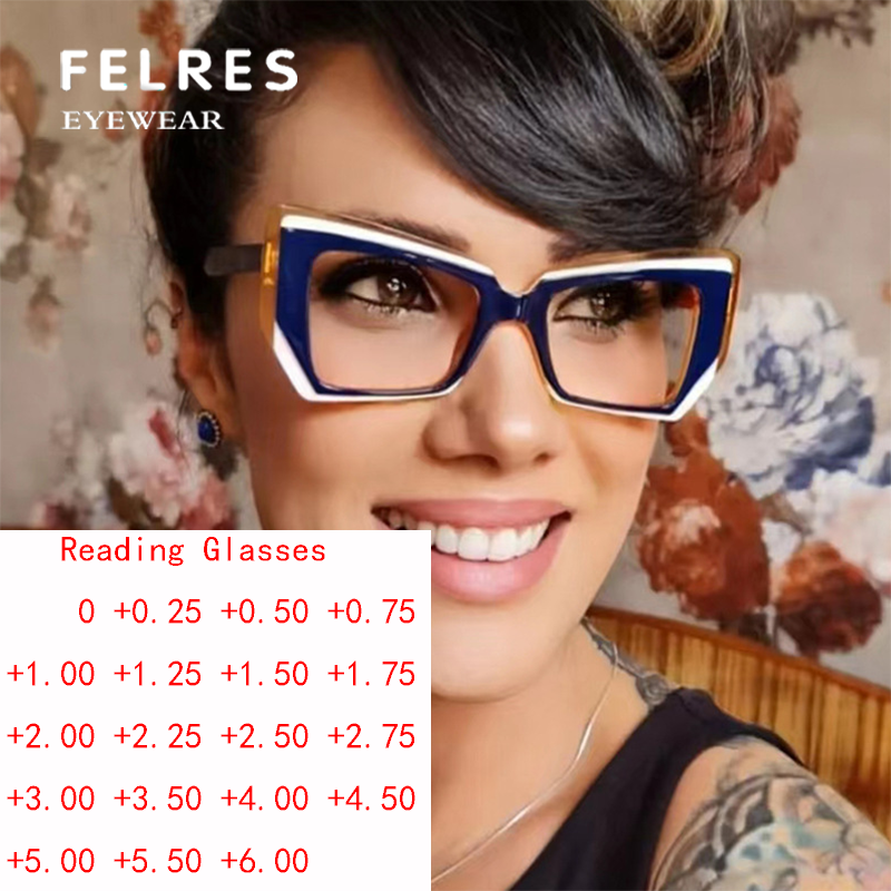 TR90 Blue Light Blocking Reading Glasses For Women Cat Eye Clear Lens Glasses