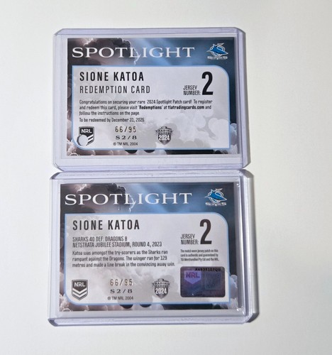 2024 NRL ELITE SPOTLIGHT JERSEY PATCH CRONULLA SHARKS SIONE KATOA #66 / 95 - Picture 2 of 2