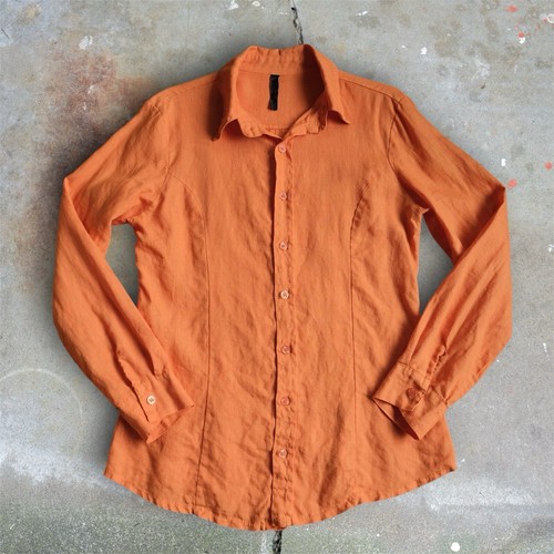 Inizio Italy 100% Leinen Langarm Tunika mit Knopfleiste Gr. L/XL hellorange
